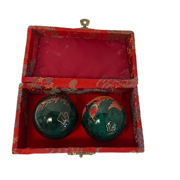 Vintage Chinese Asian Stress Therapy Chiming Cloisonne Ball Dragon Print - Picture 1 of 7